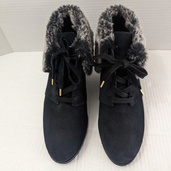 Cole Haan Black Ankle Boots with Faux Fur Trim - Picture 3 of 10